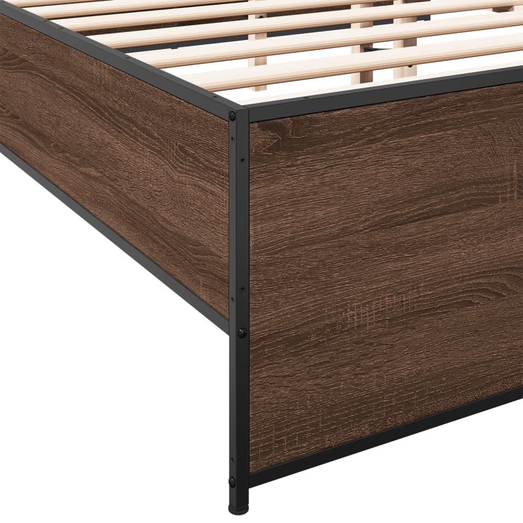 sengestel 135x190 cm konstrueret træ og metal brun egetræsfarve