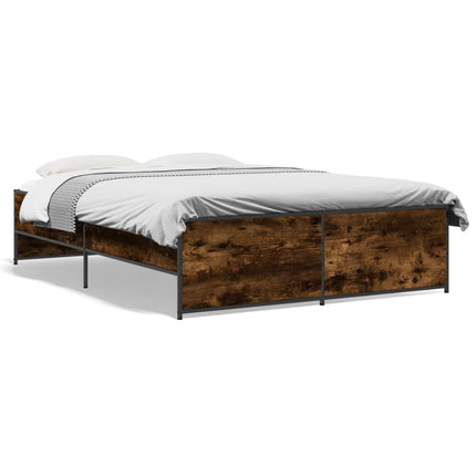 sengestel 120x190cm konstrueret træ og metal røget egetræsfarve