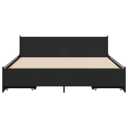 sengeramme med skuffer 135x190 cm konstrueret træ sort