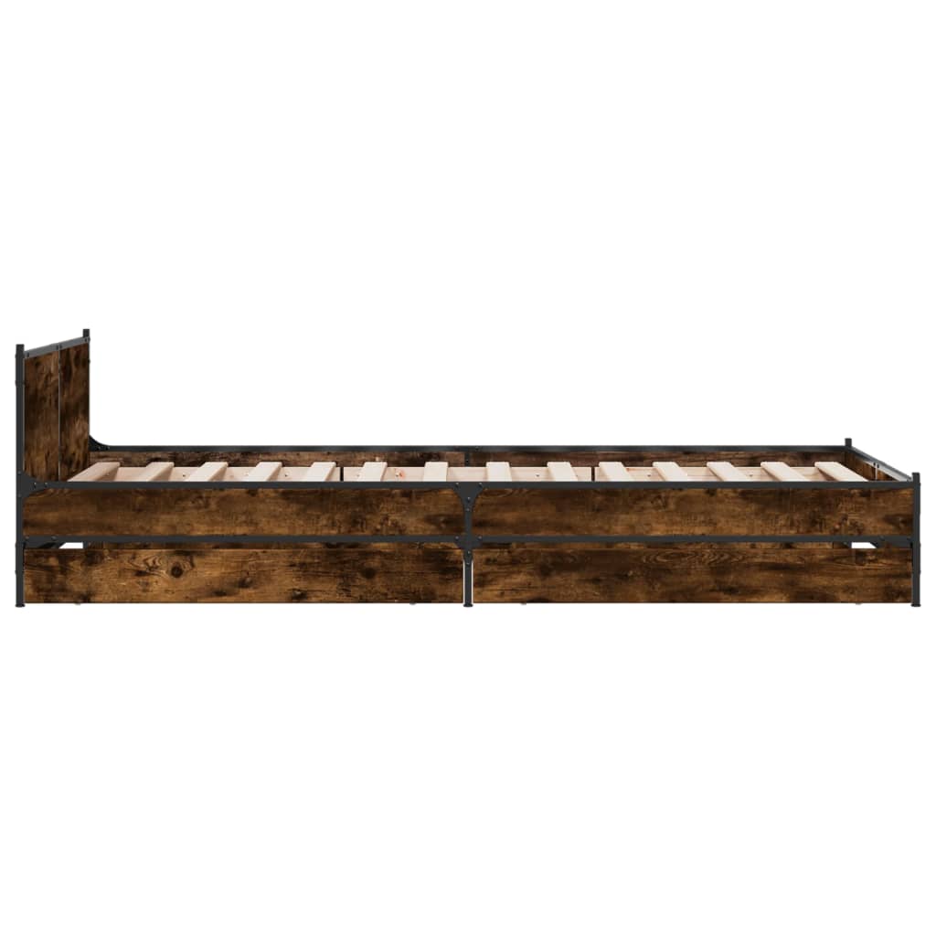 sengeramme med skuffer 75x190 cm konstrueret træ røget eg