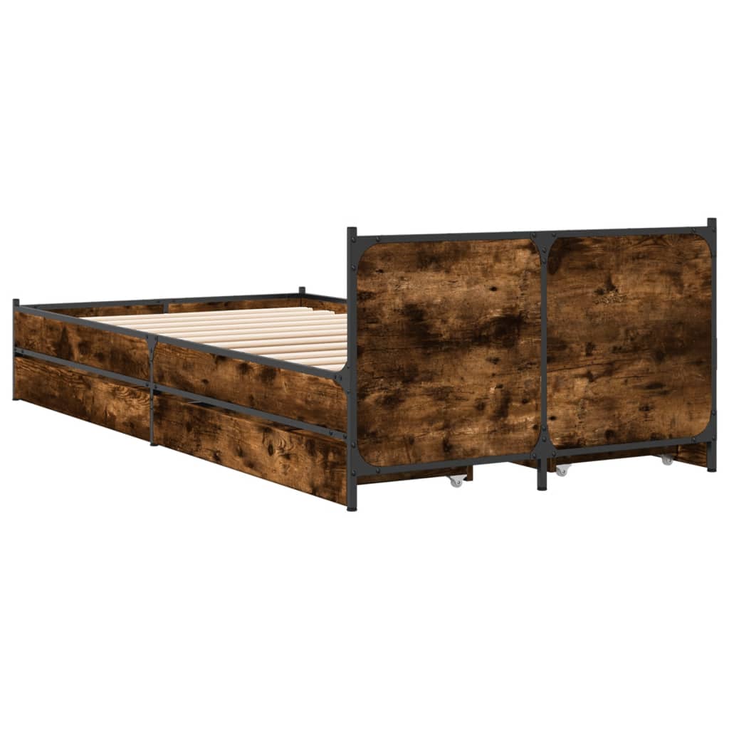 sengeramme med skuffer 75x190 cm konstrueret træ røget eg