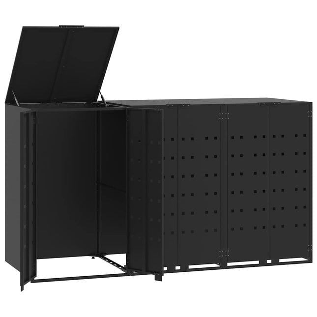 skraldespandsskjuler 207x79x117 cm 3 rum stål sort