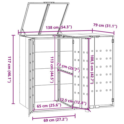 skraldespandsskjuler 138x79x117 cm 2 rum stål antracit