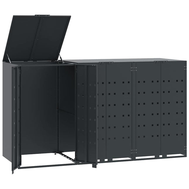 skraldespandsskjuler 207x79x117 cm 3 rum stål antracit