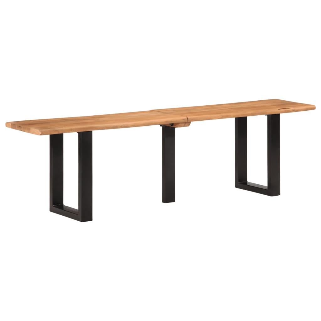 Bænk Med Naturlig Kant Og Stål - Brun og sort / Massivt akacietræ / 160 cm