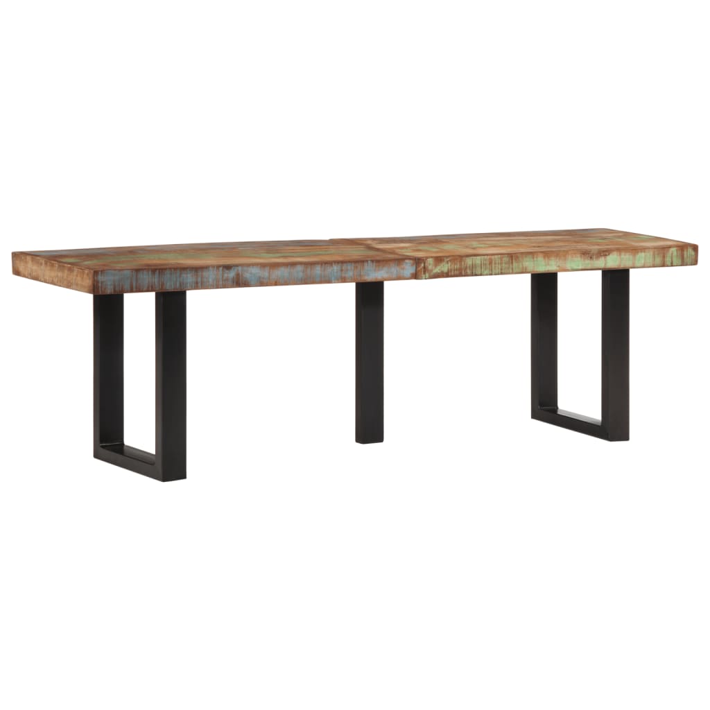 Bænk Med Naturlig Kant Og Stål - Brun og sort / Massivt genanvendt træ / 160 cm