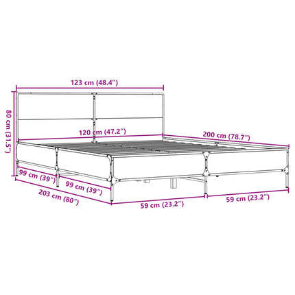 sengestel 120x200 cm konstrueret træ og metal sonoma-eg
