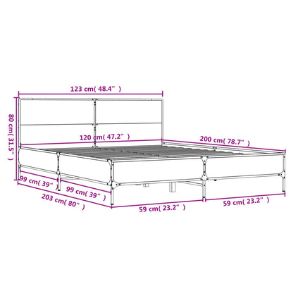 sengestel 120x200 cm konstrueret træ og metal brun egetræ