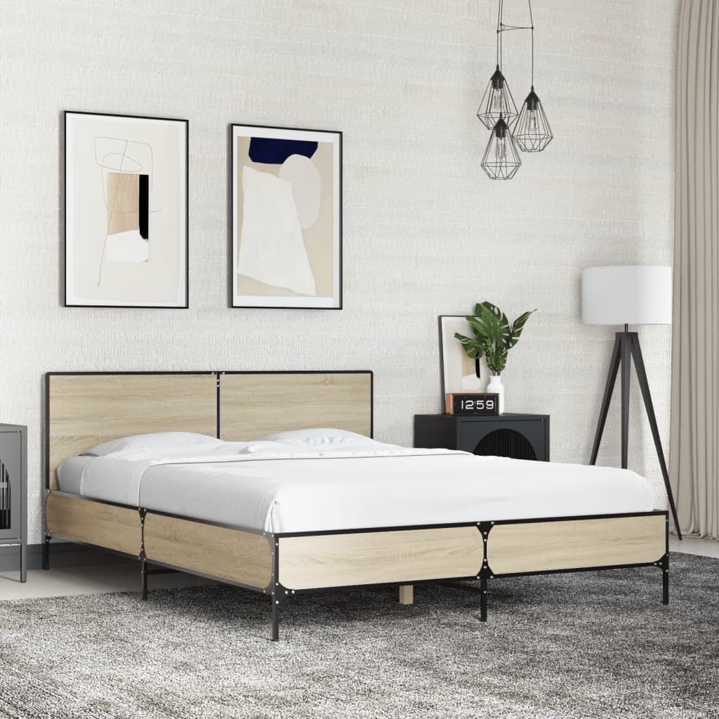 sengestel 140x200 cm konstrueret træ og metal sonoma-eg