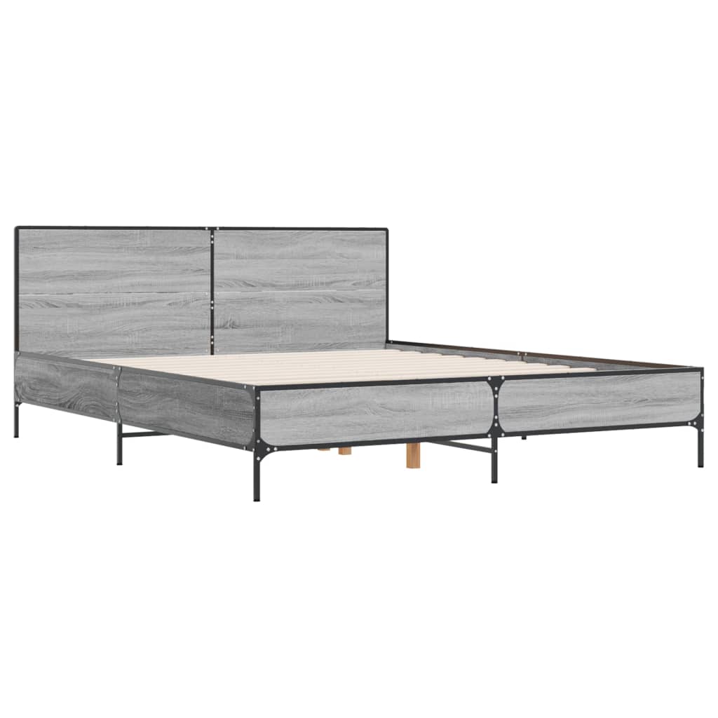 sengestel 140x200 cm konstrueret træ og metal grå sonoma-eg