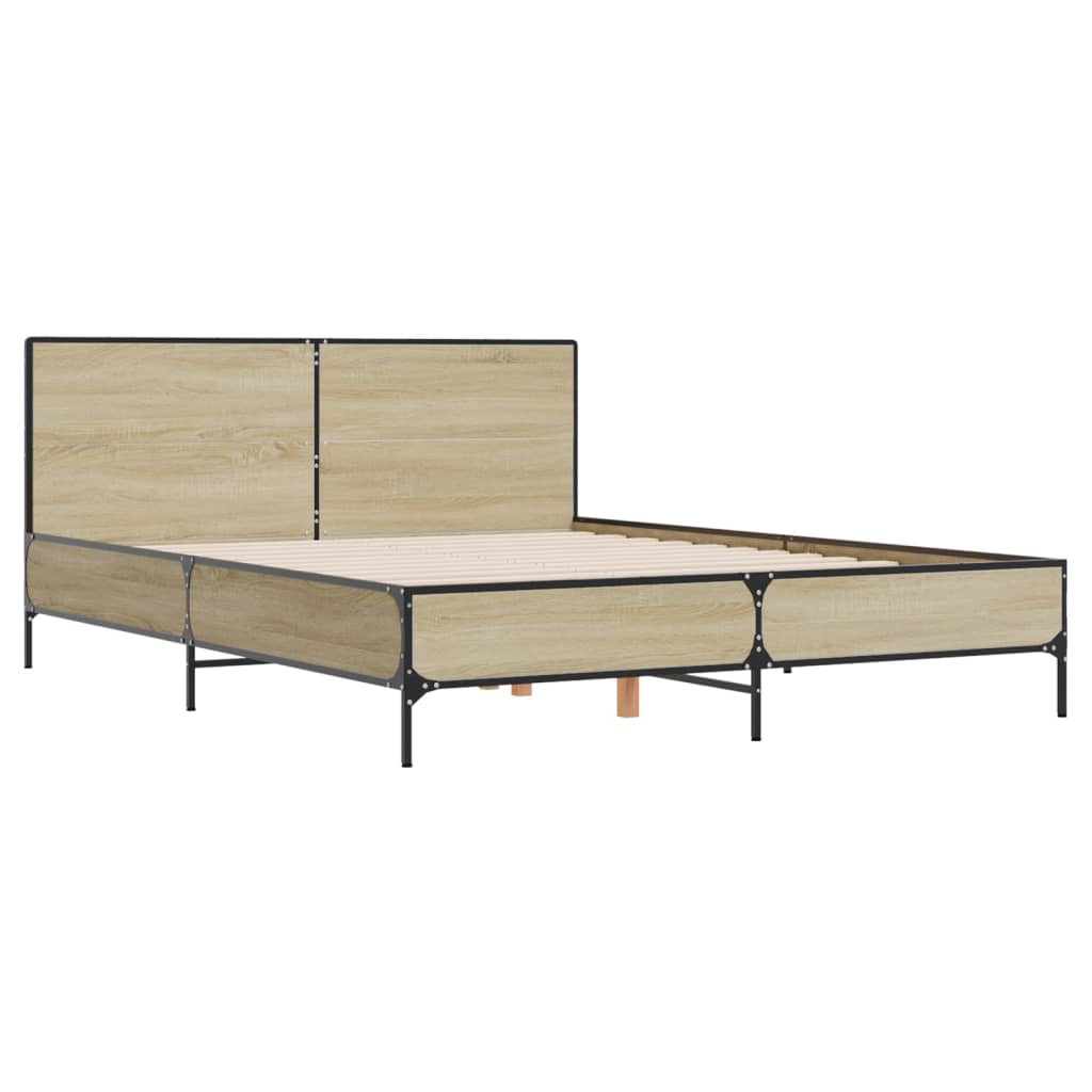 sengestel 150x200 cm konstrueret træ og metal sonoma-eg