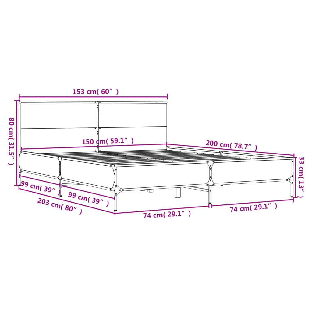 sengestel 150x200 cm konstrueret træ og metal sonoma-eg