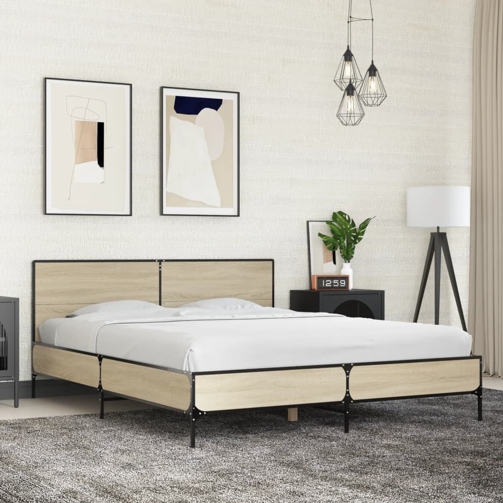 sengestel 150x200 cm konstrueret træ og metal sonoma-eg