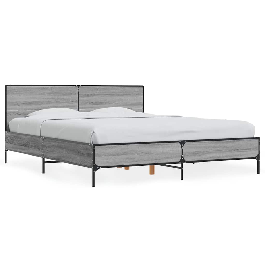 sengestel 150x200 cm konstrueret træ og metal grå sonoma-eg