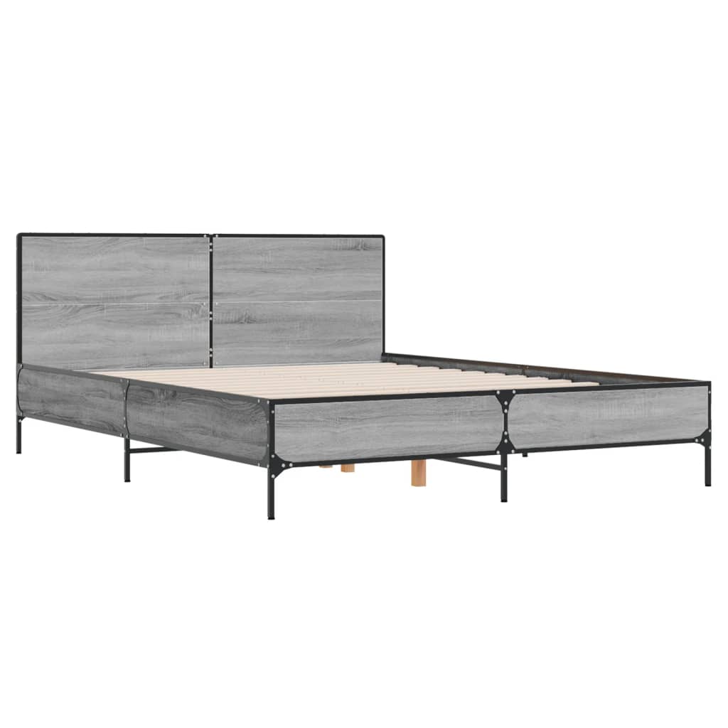 sengestel 150x200 cm konstrueret træ og metal grå sonoma-eg