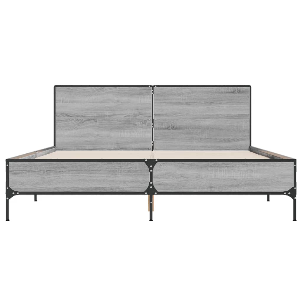 sengestel 150x200 cm konstrueret træ og metal grå sonoma-eg