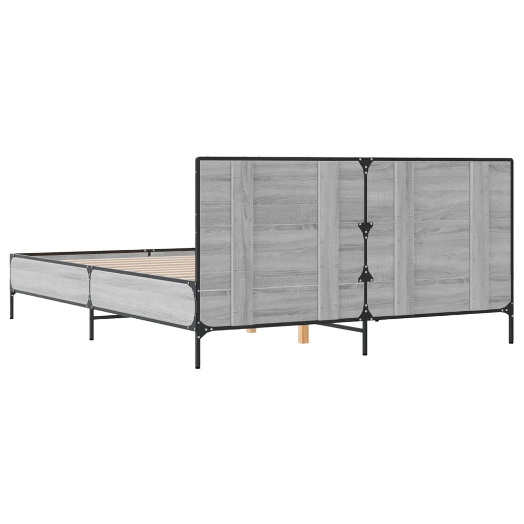 sengestel 150x200 cm konstrueret træ og metal grå sonoma-eg