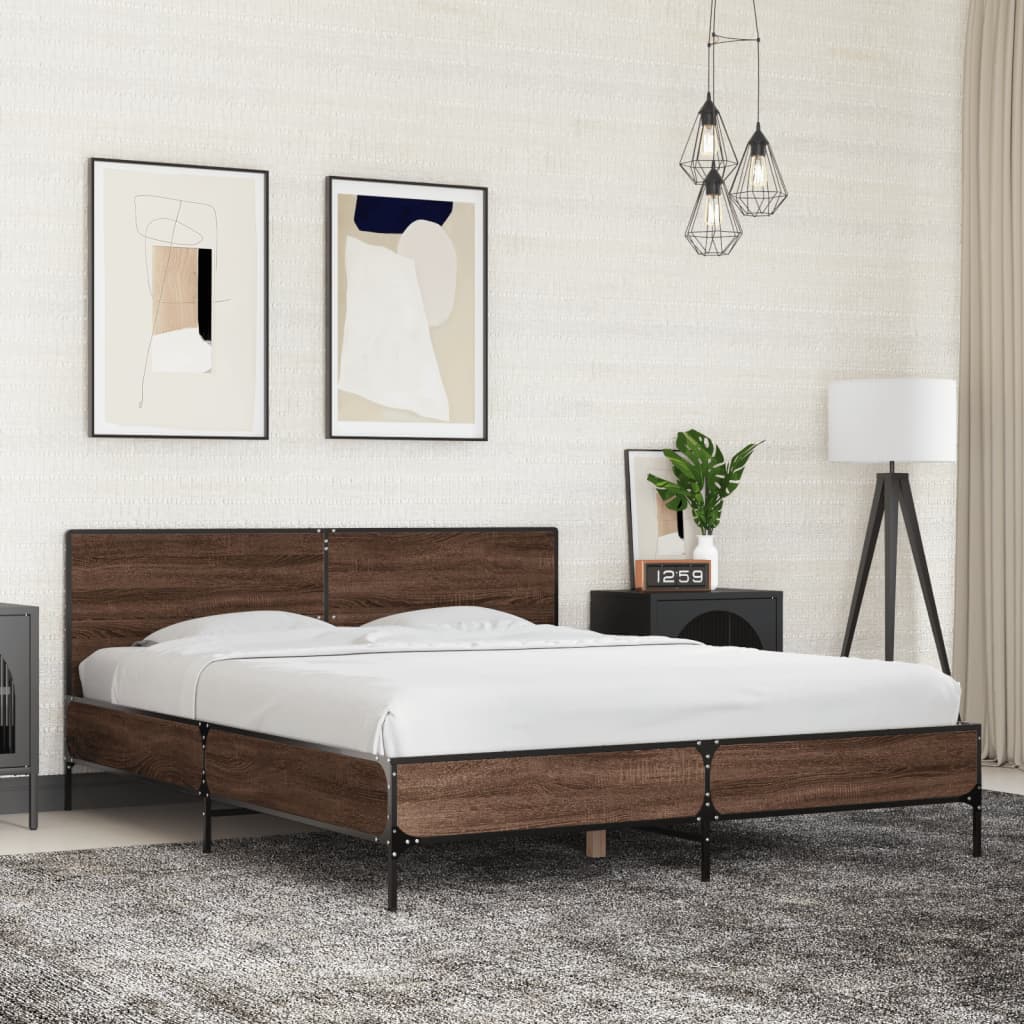 sengestel 150x200 cm konstrueret træ og metal brun egetræ
