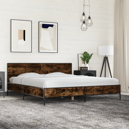 sengestel 200x200cm konstrueret træ og metal røget egetræsfarve