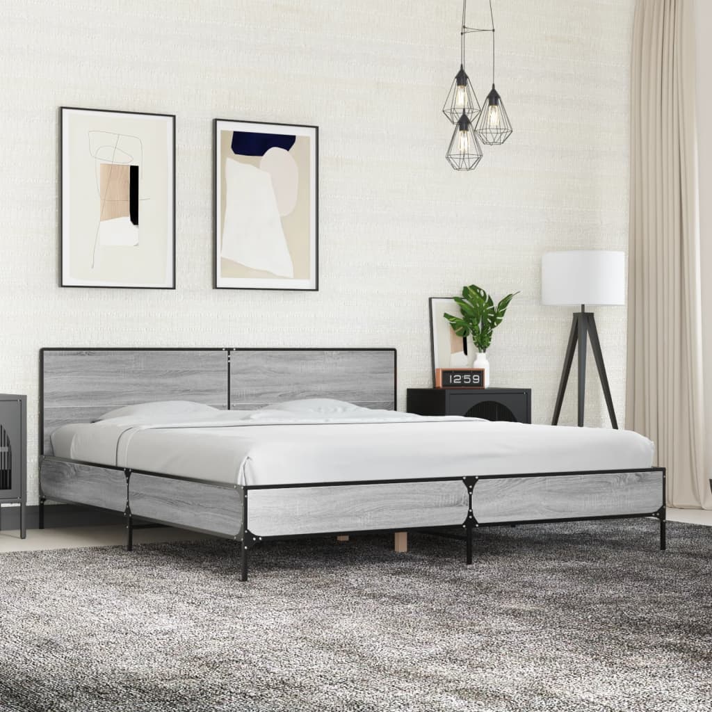sengestel 200x200 cm konstrueret træ og metal grå sonoma-eg