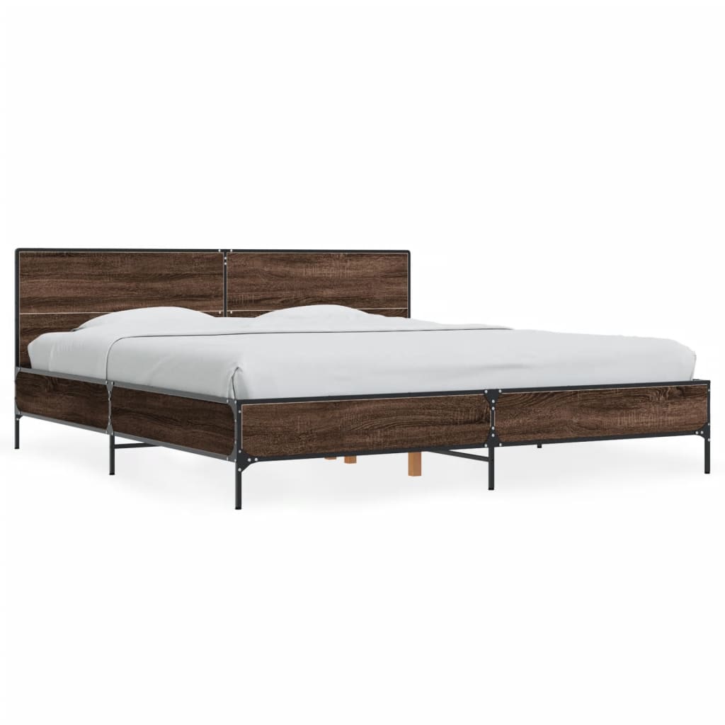 sengeramme 200x200 cm konstrueret træ og metal brun egetræ