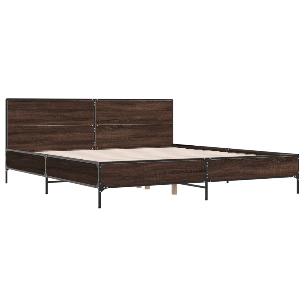 sengeramme 200x200 cm konstrueret træ og metal brun egetræ