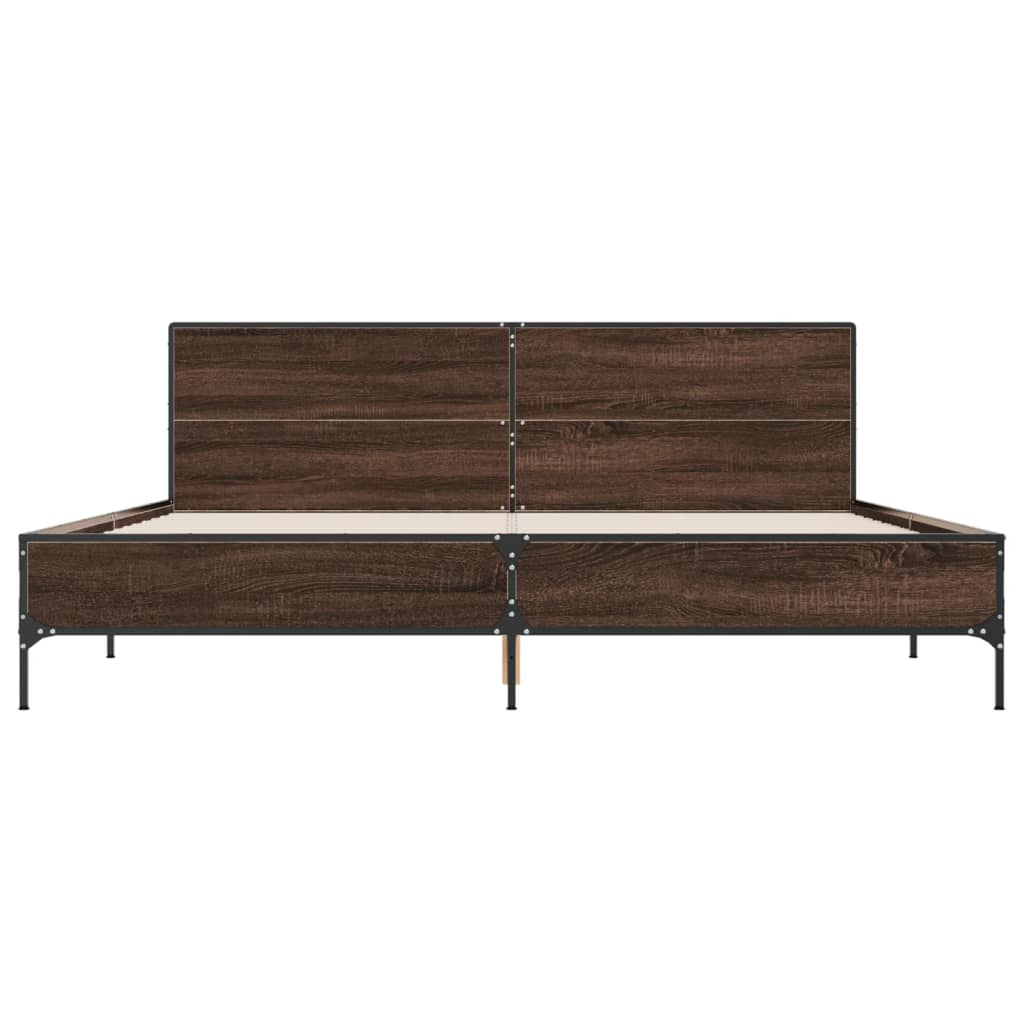 sengeramme 200x200 cm konstrueret træ og metal brun egetræ