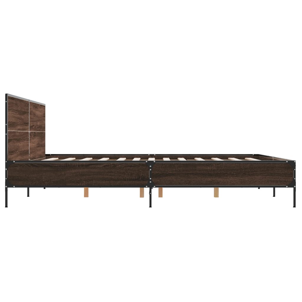 sengeramme 200x200 cm konstrueret træ og metal brun egetræ