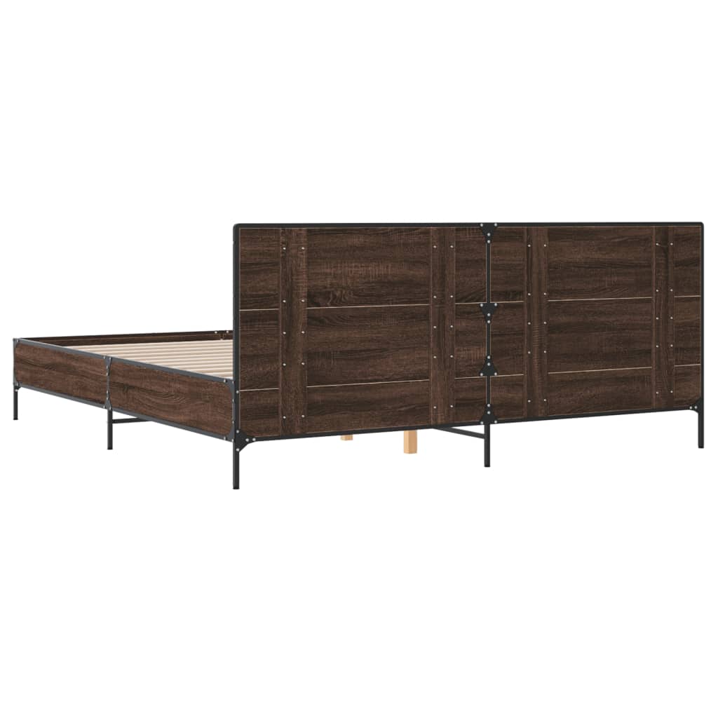 sengeramme 200x200 cm konstrueret træ og metal brun egetræ