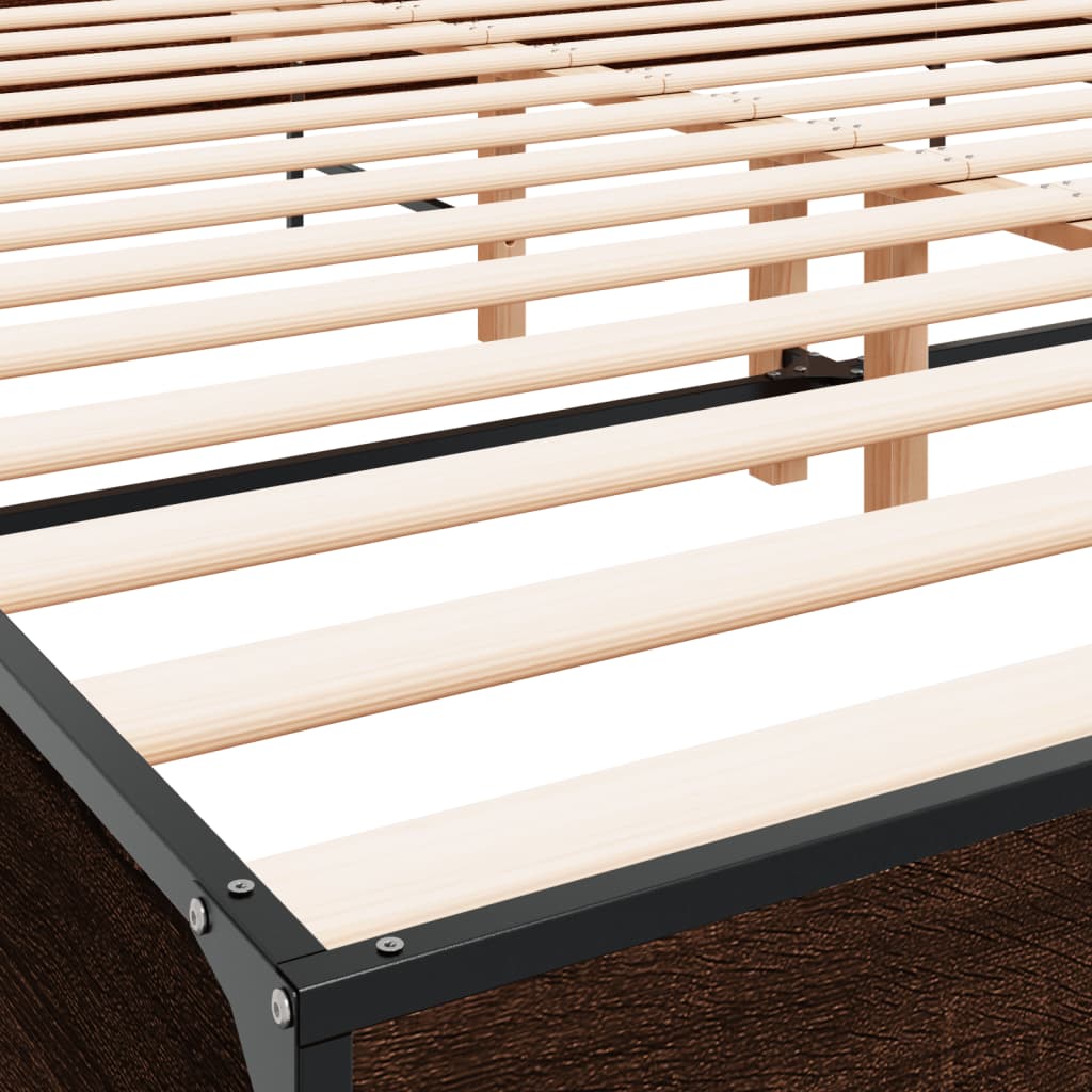 sengeramme 200x200 cm konstrueret træ og metal brun egetræ