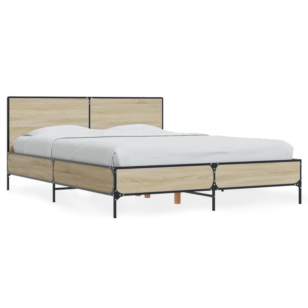 sengestel 120x190 cm konstrueret træ og metal sonoma-eg