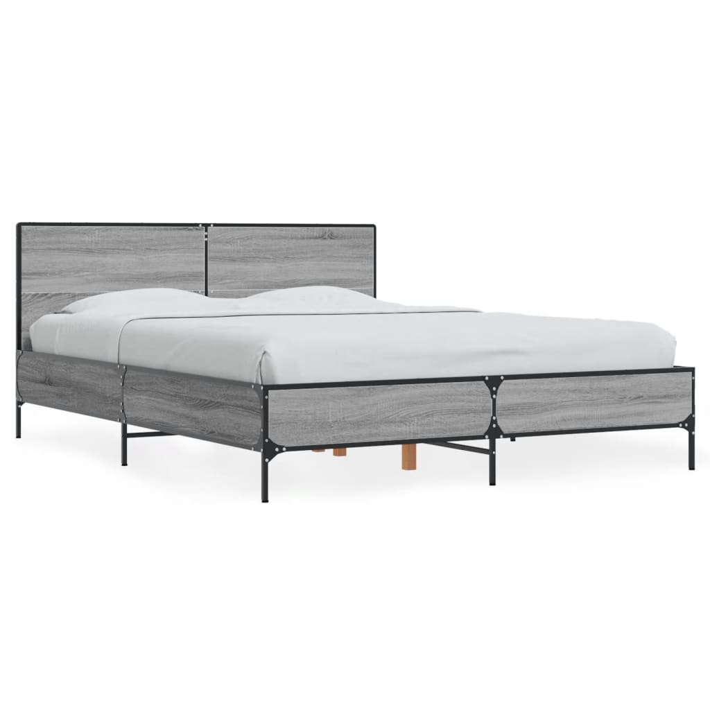 sengestel 120x190 cm konstrueret træ og metal grå sonoma-eg
