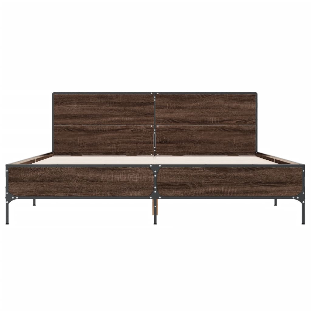 sengestel 120x190 cm konstrueret træ og metal brun egetræsfarve