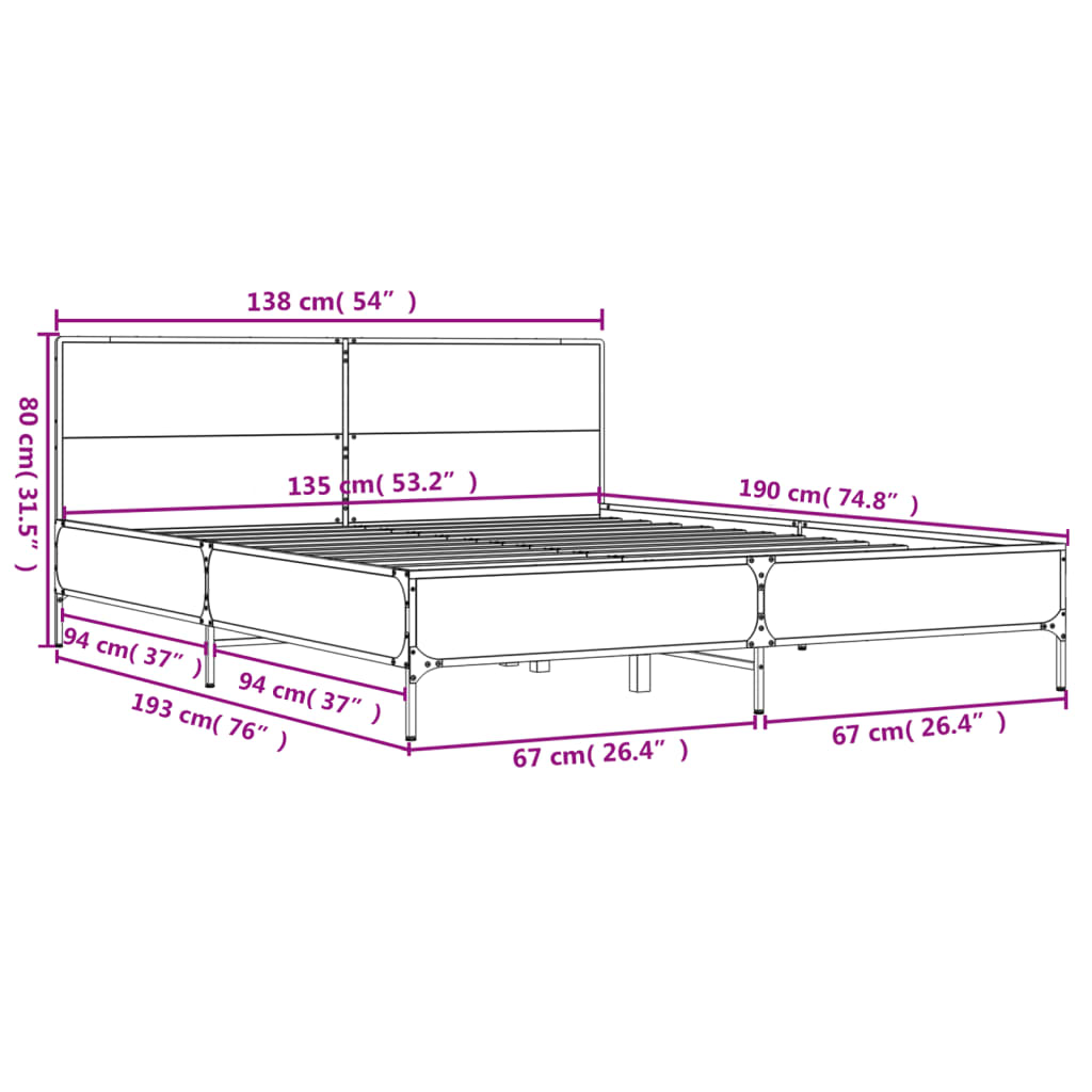 sengestel 135x190 cm konstrueret træ og metal sonoma-eg