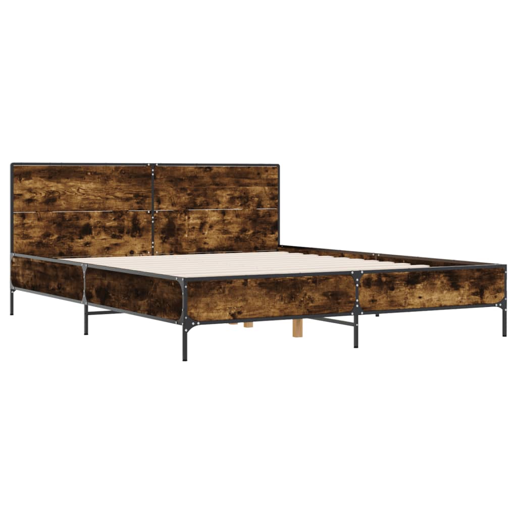 sengestel 135x190cm konstrueret træ og metal røget egetræsfarve