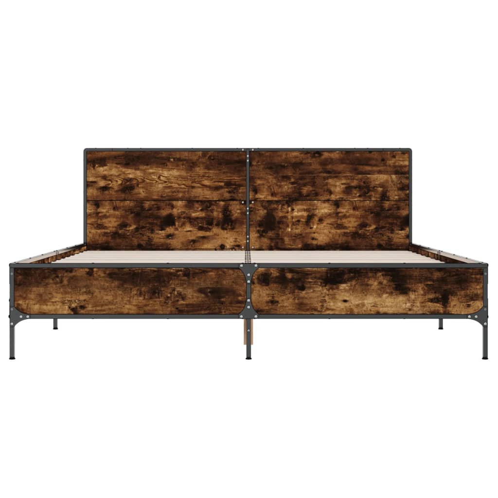 sengestel 135x190cm konstrueret træ og metal røget egetræsfarve