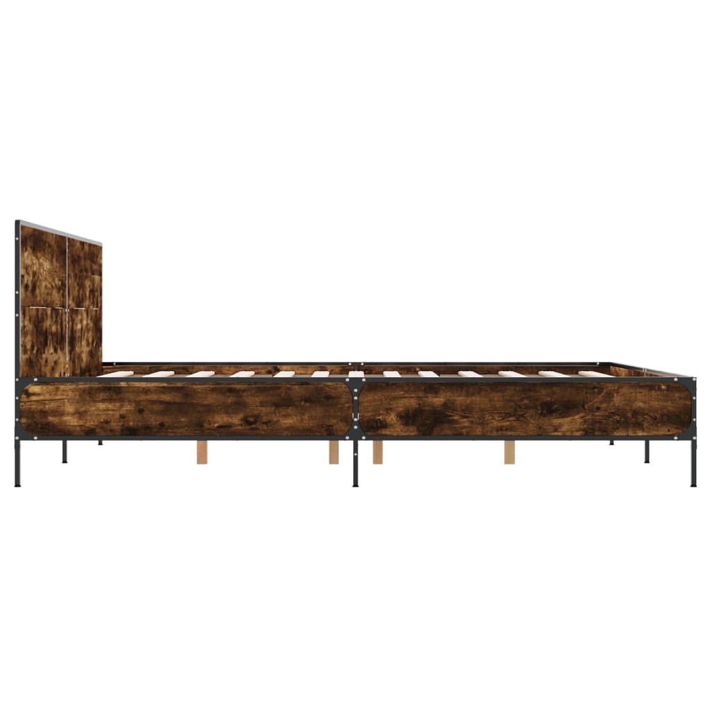 sengestel 135x190cm konstrueret træ og metal røget egetræsfarve