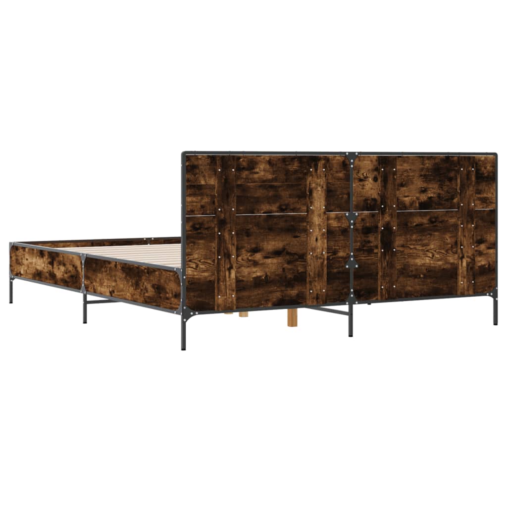 sengestel 135x190cm konstrueret træ og metal røget egetræsfarve