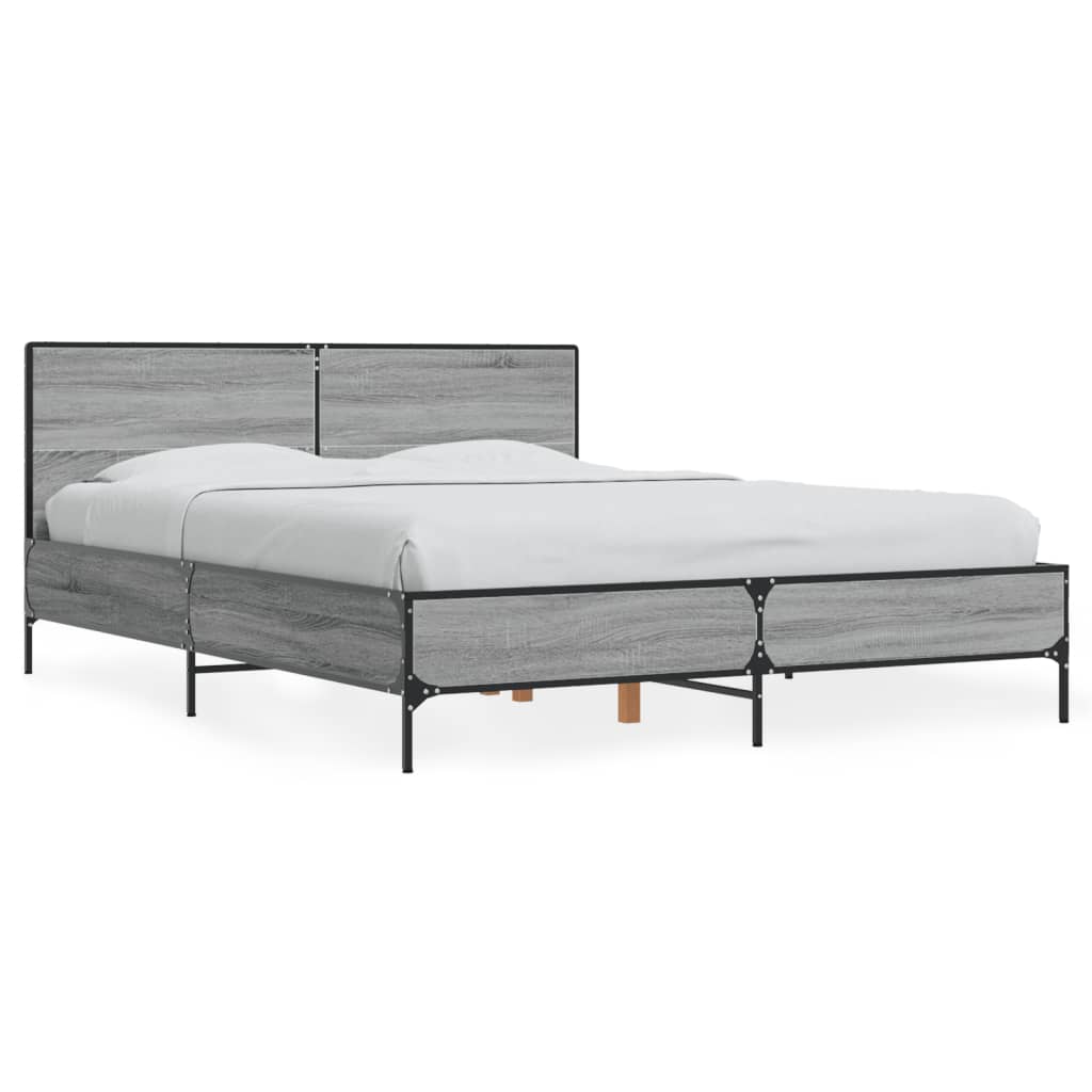 sengestel 135x190 cm konstrueret træ og metal grå sonoma-eg