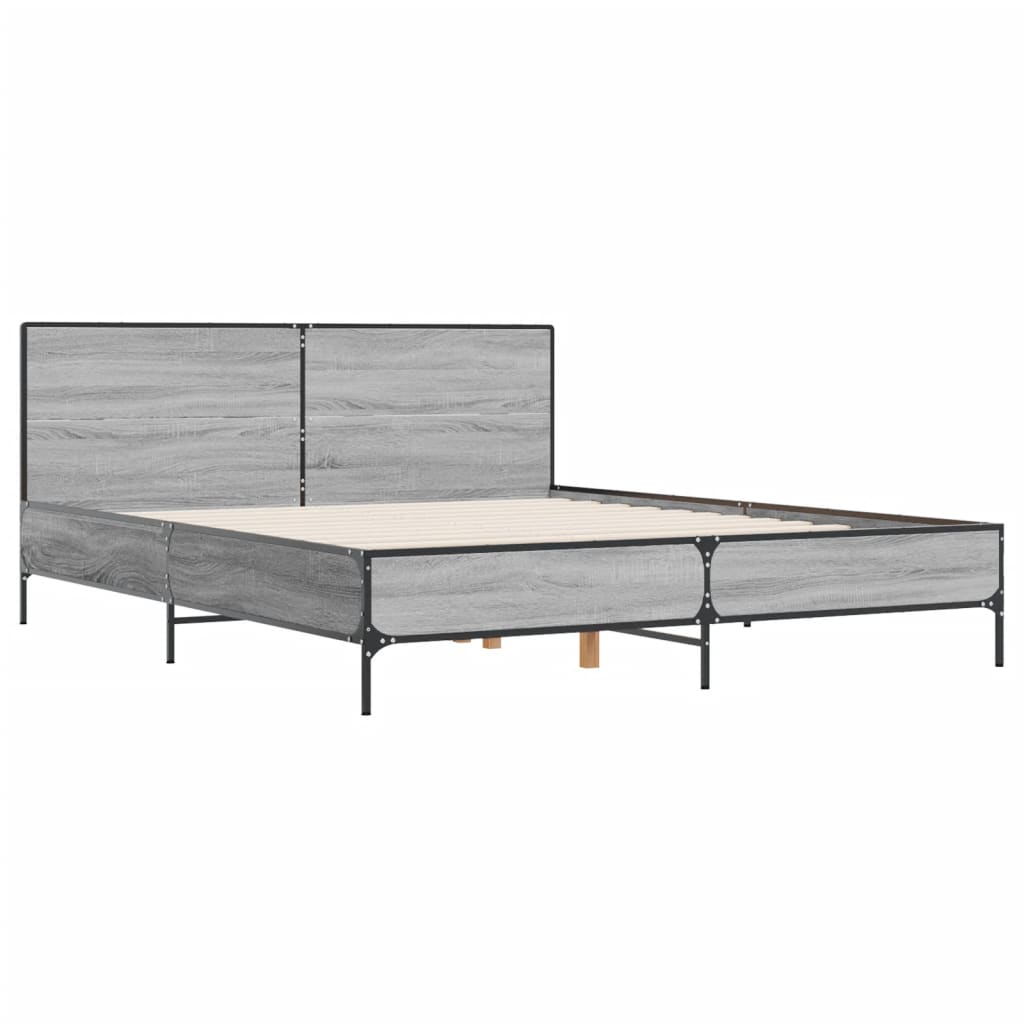 sengestel 135x190 cm konstrueret træ og metal grå sonoma-eg