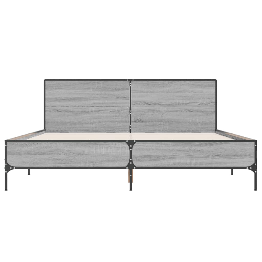 sengestel 135x190 cm konstrueret træ og metal grå sonoma-eg