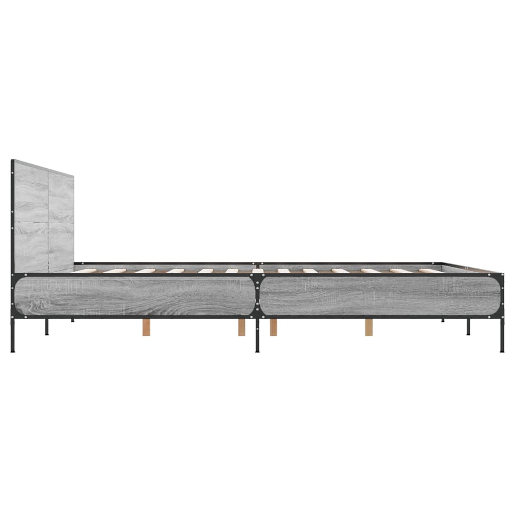 sengestel 135x190 cm konstrueret træ og metal grå sonoma-eg