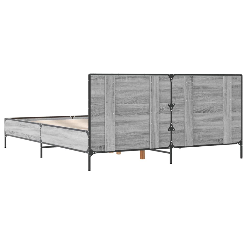 sengestel 135x190 cm konstrueret træ og metal grå sonoma-eg