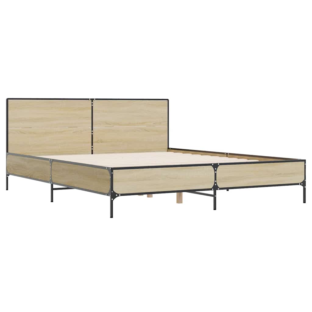 sengestel 140x190 cm konstrueret træ og metal sonoma-eg