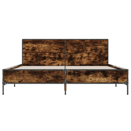 sengestel 140x190cm konstrueret træ og metal røget egetræsfarve