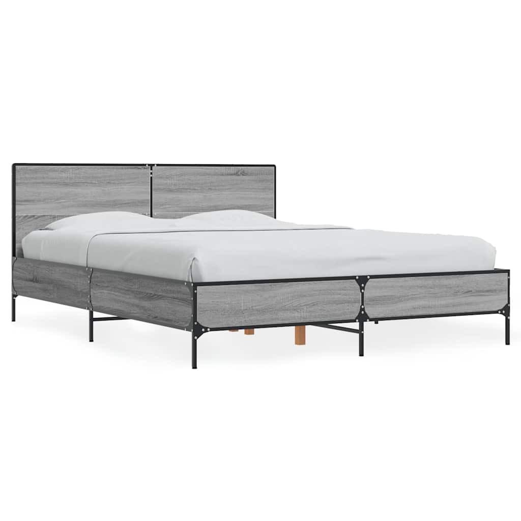 sengestel 140x190 cm konstrueret træ og metal grå sonoma-eg