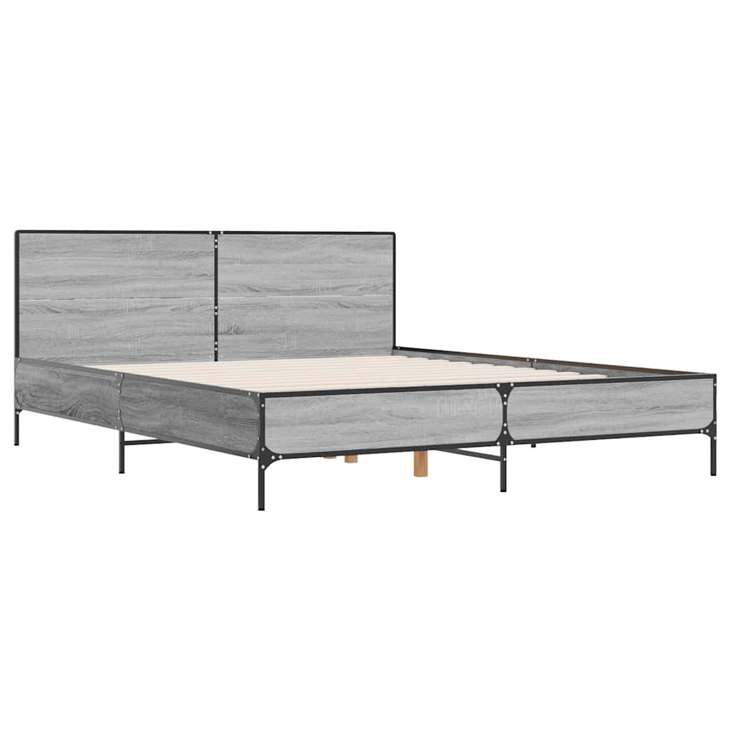 sengestel 140x190 cm konstrueret træ og metal grå sonoma-eg