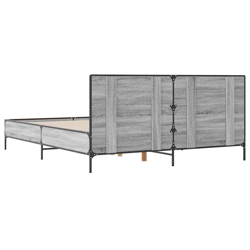 sengestel 140x190 cm konstrueret træ og metal grå sonoma-eg