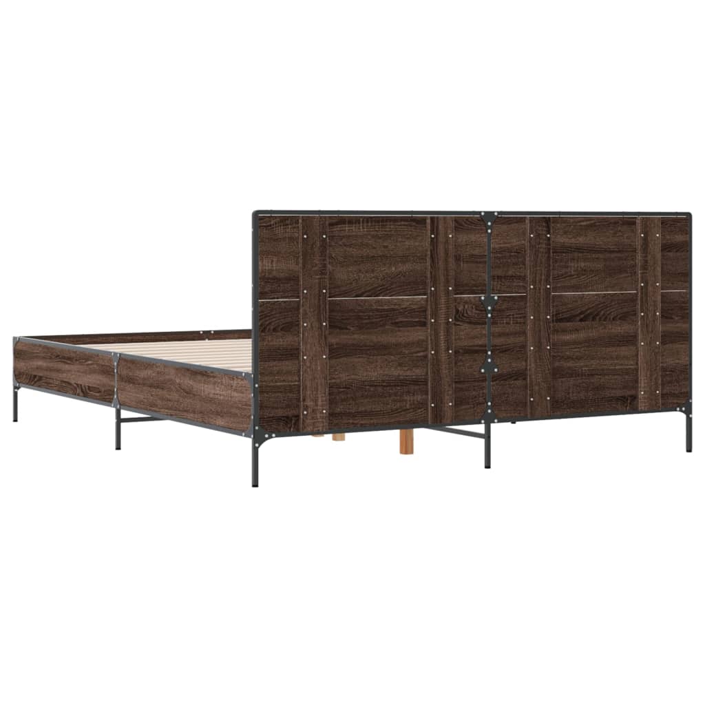 sengestel 140x190 cm konstrueret træ og metal brun egetræsfarve