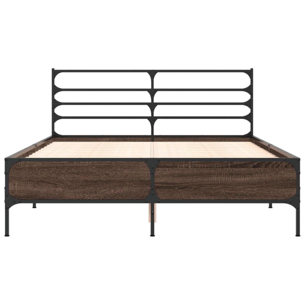 sengestel 120x200 cm konstrueret træ og metal brun egetræ